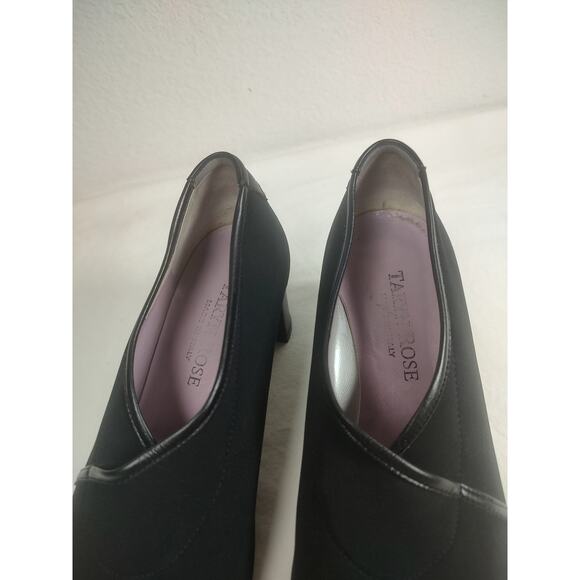 Taryn Rose, Black Pump Block Heel Stretch Fabric Leather Trim Size EU39M = US8M - Picture 10 of 16
